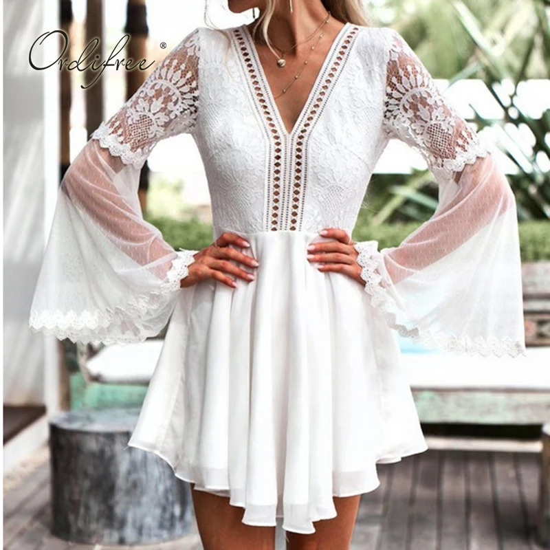 Ordifree 2019 Summer Women White Chiffon Dress Long Sleeve Sexy Backless White Lace Short Tunic Beach Dress
Ordifree 2019 Summer Women White Chiffon Dress Long Sleeve Sexy Backless White Lace Short Tunic Beach Dress