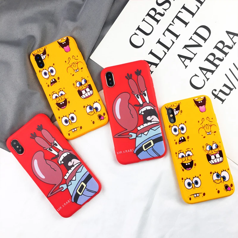 Cute Cartoon SpongeBob Phone Cases for IPhone X XS MAX XR 8 7 6S Plus 5 SE Larry The Lobster Protective Soft TPU Back Cover Case |