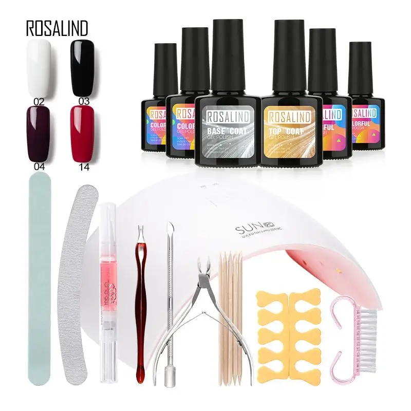 Rosalind Nail Gel polish Top & Base Coat Soak-off Gel nail polish kit 24w 9C lamp 4 colors Gel varnish art tools sets manicure
Rosalind Nail Gel polish Top & Base Coat Soak-off Gel nail polish kit 24w 9C lamp 4 colors Gel varnish art tools sets manicure