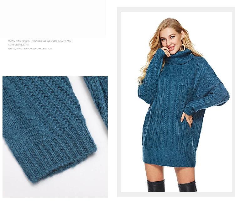 2018 autumn and winter new high-necked sweater size women's long and women's knitted sweater (2)