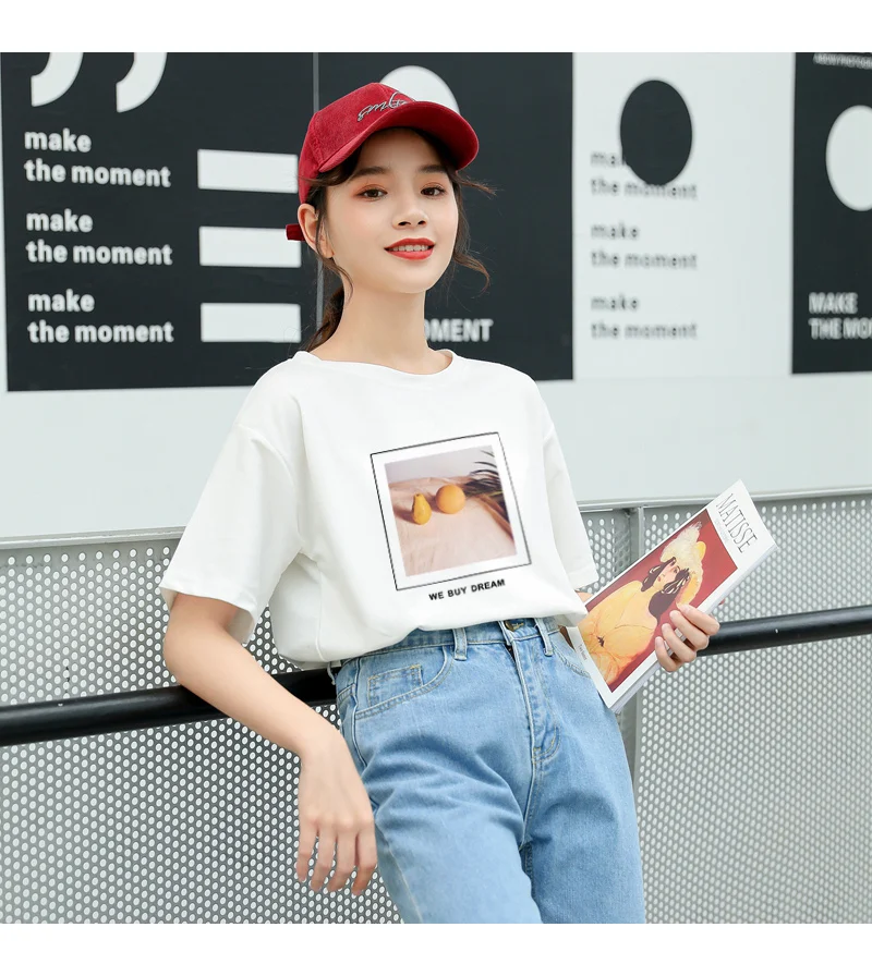 Summer New Harajuku Short Sleeve Funny Printed T Shirt Women O-neck Cotton Tops Tee Shirt Femme Streetwear Casual Korean Clothes (1)