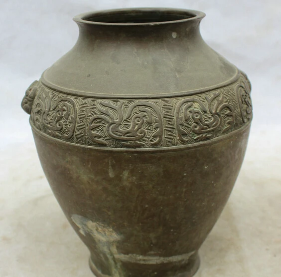 JP S62 8" Ancient Chinese Dynasty palace Bronze Beast head Pot Jar Crock Bottle Vase 
JP S62 8" Ancient Chinese Dynasty palace Bronze Beast head Pot Jar Crock Bottle Vase