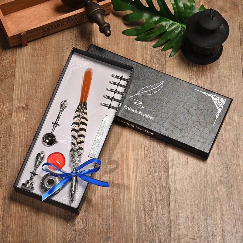 

Dip Ink Business Signature Fountain Pen Set Vintage Feather Pen For Writing Birthday Creative Gift Office Supplies Gift Box SET
