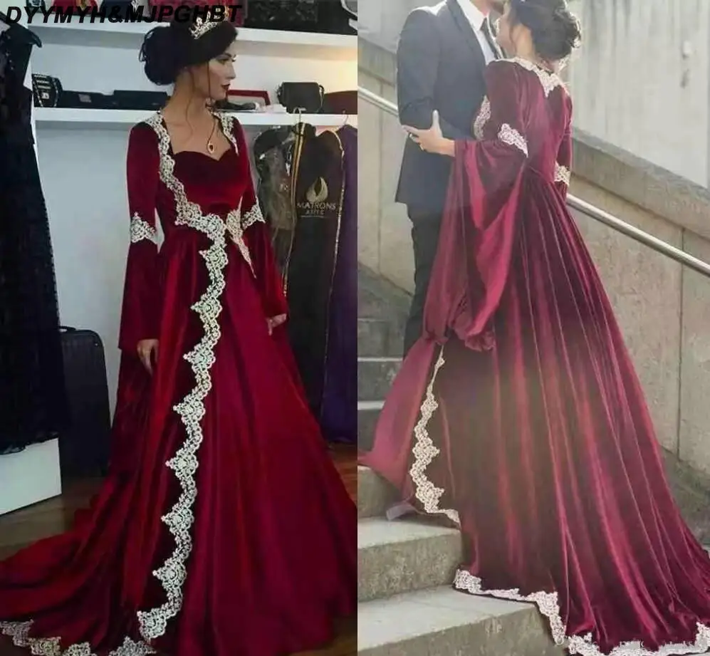 Dark Red Long Sleeves Velvet Evening Dress with Jacket Middle East Design Saudi Arabic Prom Dress Appliques A-Line Party Gowns
Dark Red Long Sleeves Velvet Evening Dress with Jacket Middle East Design Saudi Arabic Prom Dress Appliques A-Line Party Gowns
