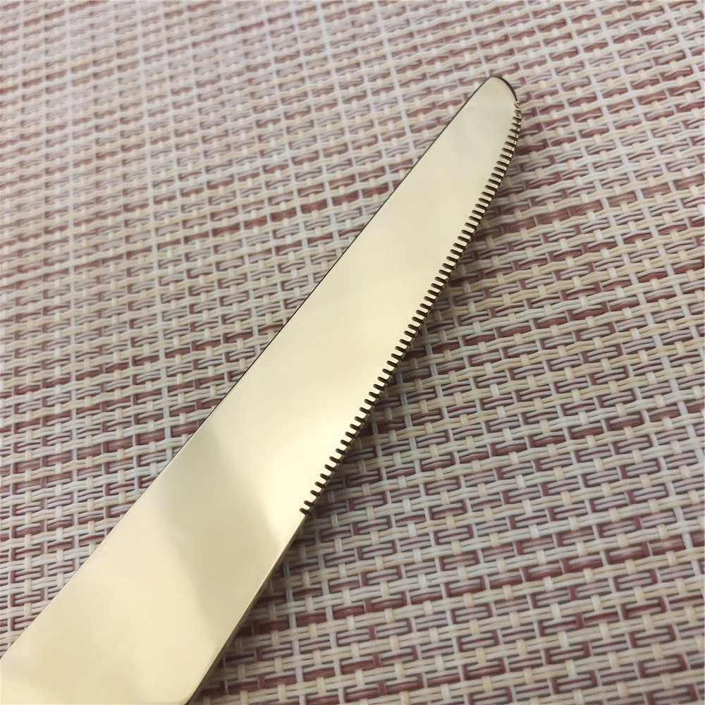 Description Picture 4 of itemNew High-grade Luxury Shiny Champagne Gold Cutlery Set Stainless Steel Dinnerware Set Dinner Steak Knife Fork Teaspoon Blue