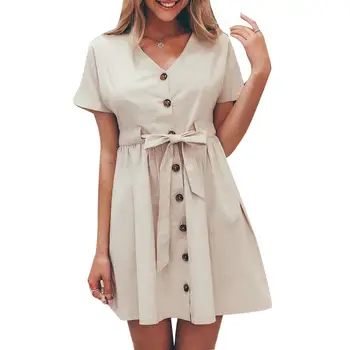 2019 New Women's Fashion Summer Classic Dresses Short Sleeve V Neck Button Decorative Swing Midi Dresses With Pockets Vestidos
2019 New Women's Fashion Summer Classic Dresses Short Sleeve V Neck Button Decorative Swing Midi Dresses With Pockets Vestidos