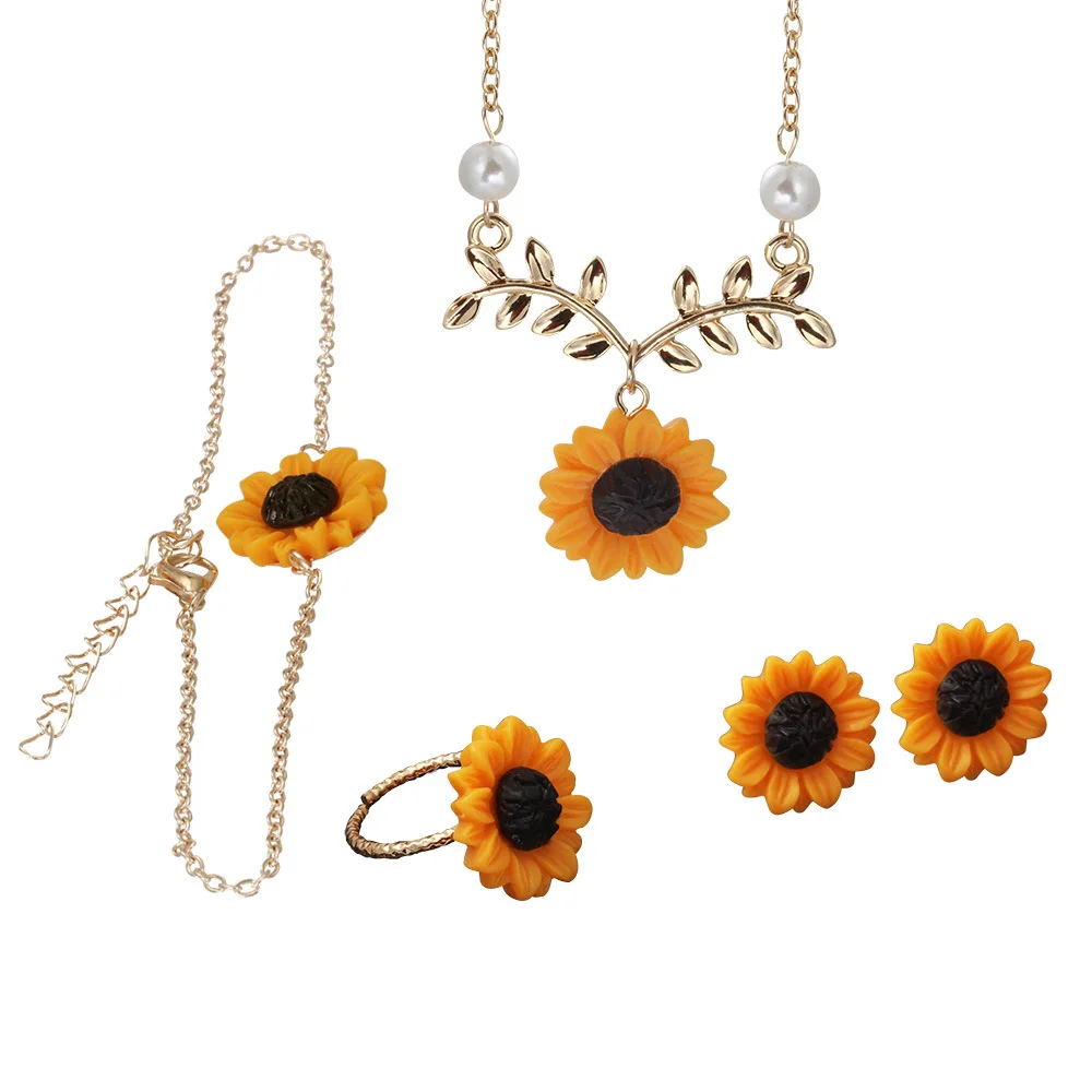 Sunflower Jewlry Set Pearl Leaf Resin Daisy Flower Necklace Earring Bracelet Ring Set for Women Girls
Sunflower Jewlry Set Pearl Leaf Resin Daisy Flower Necklace Earring Bracelet Ring Set for Women Girls