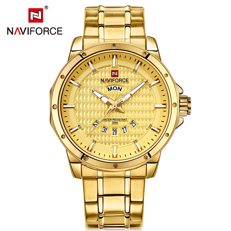 Mens Watches Top Brand Luxury NAVIFORCE Gold Quartz Watch Men's Military Sport Wristwatch Stainless Steel Clock Fashion Male
Mens Watches Top Brand Luxury NAVIFORCE Gold Quartz Watch Men's Military Sport Wristwatch Stainless Steel Clock Fashion Male