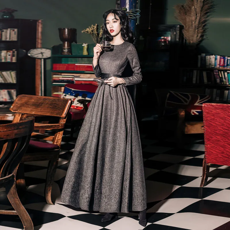 2019 New Spring and Autumn Women's Retro Long Sleeve Grey Woolen Dress Slim Round Collar Cotton Linen Maxi Long Dresses
2019 New Spring and Autumn Women's Retro Long Sleeve Grey Woolen Dress Slim Round Collar Cotton Linen Maxi Long Dresses