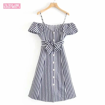 Women's 2019 new summer striped striped strapless Female dress Belt Sleeveless 2019 Casual Vacation Dress Single-breasted
Women's 2019 new summer striped striped strapless Female dress Belt Sleeveless 2019 Casual Vacation Dress Single-breasted