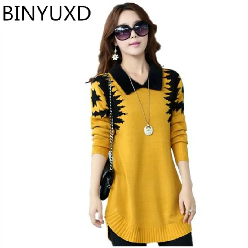 BINYUXD Turn-down collar sweater dress women plus size pullover medium-long print basic slim ropa mujer wool cashmere sweater
BINYUXD Turn-down collar sweater dress women plus size pullover medium-long print basic slim ropa mujer wool cashmere sweater