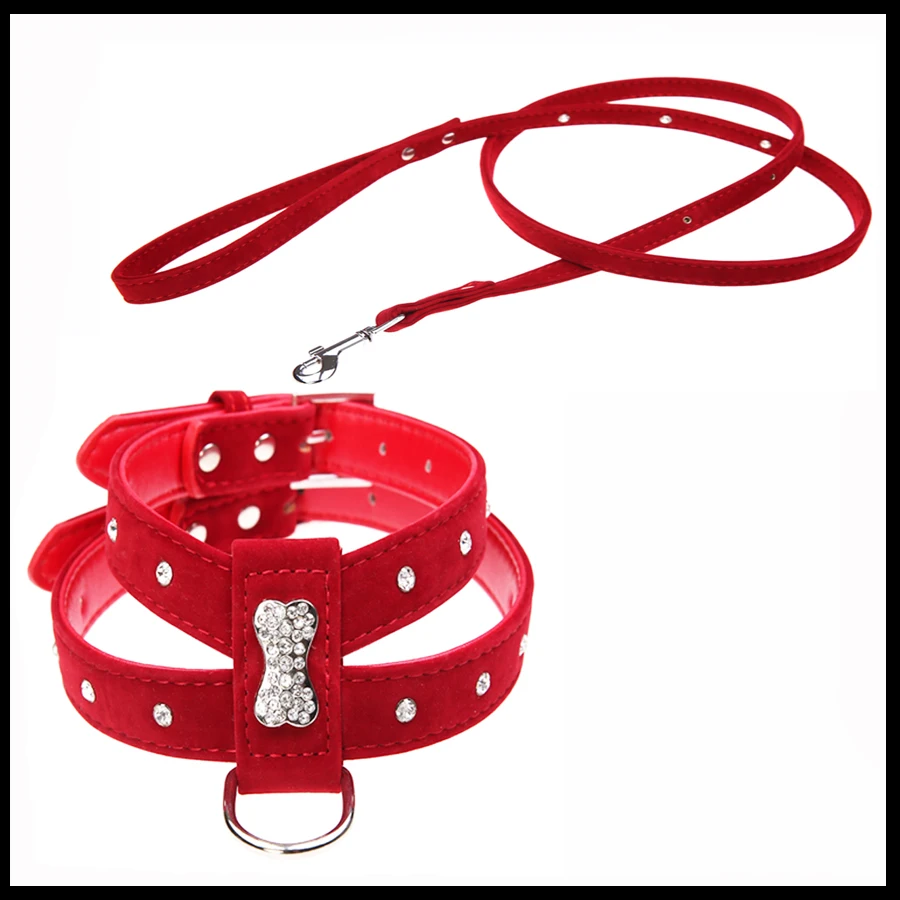 Rhinestone Bone Charm Dog Harness and leash Vest Chihuahua Soft Velvet Leather for Dog Small Pet Accessories Set
Rhinestone Bone Charm Dog Harness and leash Vest Chihuahua Soft Velvet Leather for Dog Small Pet Accessories Set