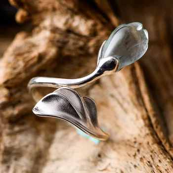 925 Sterling Silver Flower And Leaf Rings For Women Lady With Green Crystal Fluorite Hand-carved Opening Ring
925 Sterling Silver Flower And Leaf Rings For Women Lady With Green Crystal Fluorite Hand-carved Opening Ring