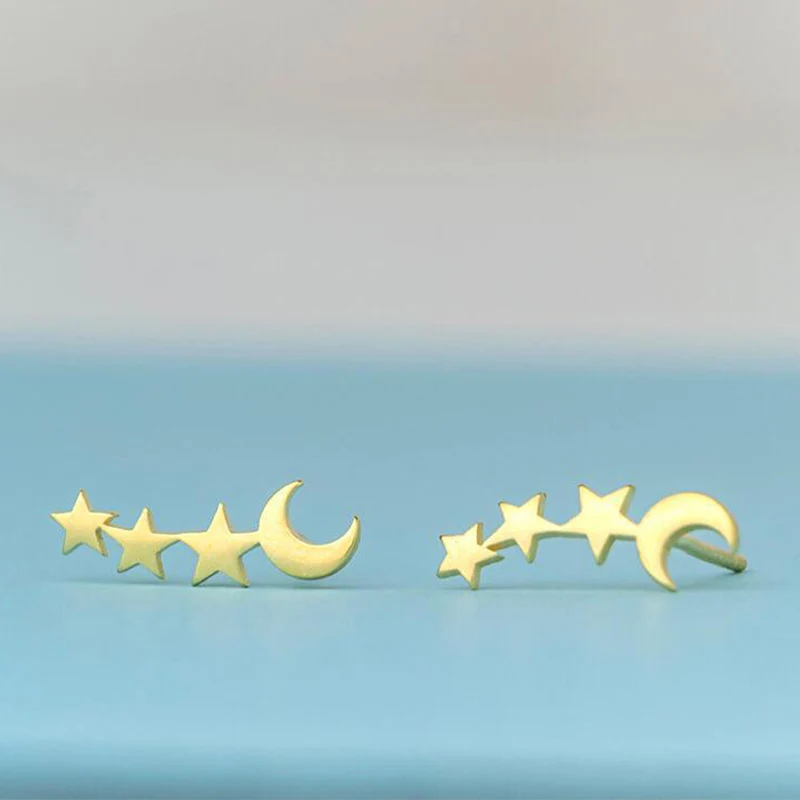 1Pair Moon Silver Cute mini Unique Exquesite Stud Earring Rose Golden Golden Star Campus style birthday Earring gift girls