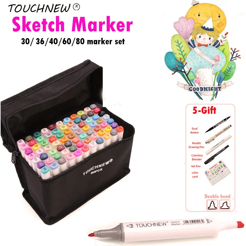 TOUCHNEW Alcohol Brush Marker 30/40/60 Color Dual Head Marker Set, Alcohol Sketch Artist Brush Drawing Manga Design Art Supplier
TOUCHNEW Alcohol Brush Marker 30/40/60 Color Dual Head Marker Set, Alcohol Sketch Artist Brush Drawing Manga Design Art Supplier