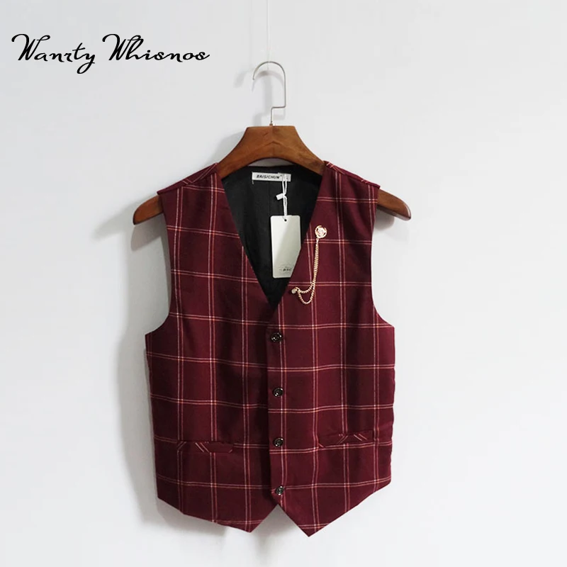 Red Plaid England Style Men Vest Autumn Spring Formal Waistcoat For Men Slim Fit Fashion Men's Business Dress Sleeveless Vest
Red Plaid England Style Men Vest Autumn Spring Formal Waistcoat For Men Slim Fit Fashion Men's Business Dress Sleeveless Vest