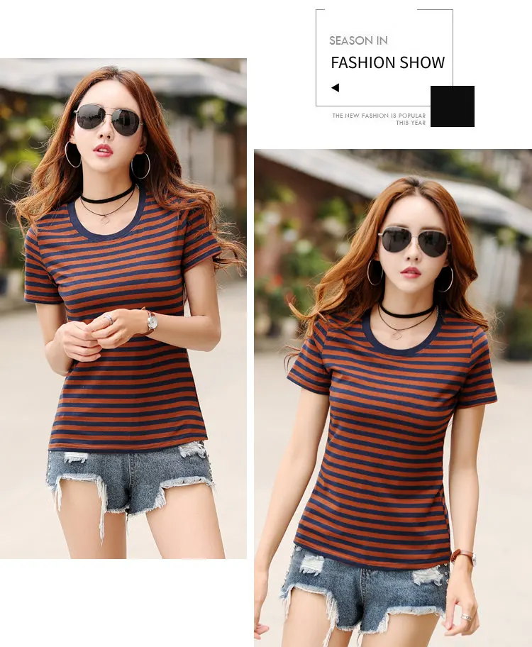 2018 Fashion Cotton T-shirts Women Tshirt Striped Short Sleeve Ladies Tops Tees Plus Size Rayas Camiseta Femme T-shirt Verano (10)