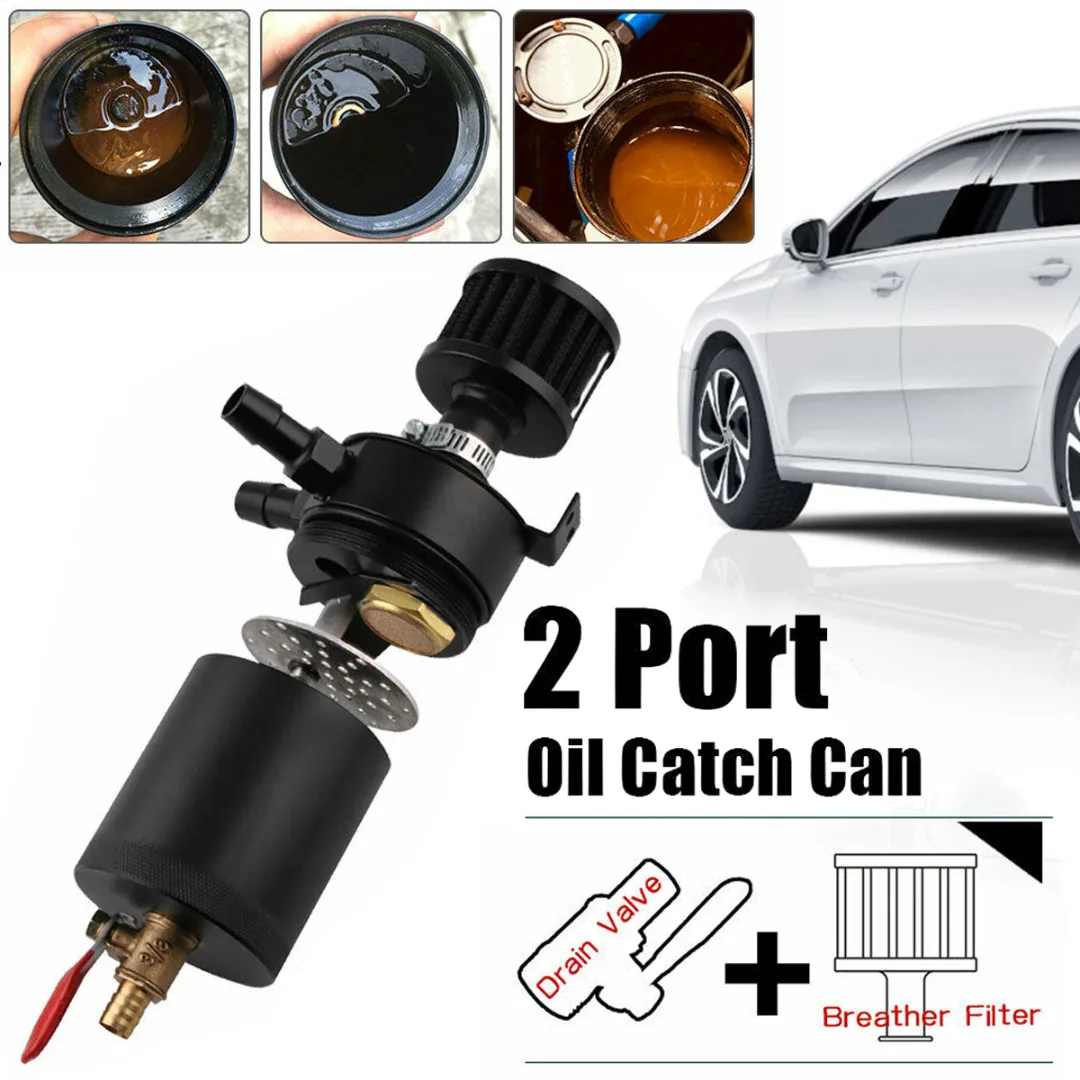 Universal 1set Racing Baffled 2 Port Oil Catch Can Tank Air Oil Separator Black Accessories With Breather Air Filter Drain Valve
Universal 1set Racing Baffled 2 Port Oil Catch Can Tank Air Oil Separator Black Accessories With Breather Air Filter Drain Valve