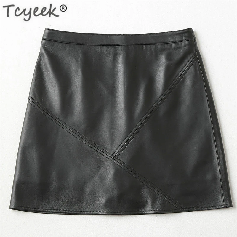 Tcyeek Genuine Leather Skirts Womens Black Real Sheepskin Mini Skirt Spring Autumn Short Faldas Mujer Moda 2020 LWL1594 | Женская одежда