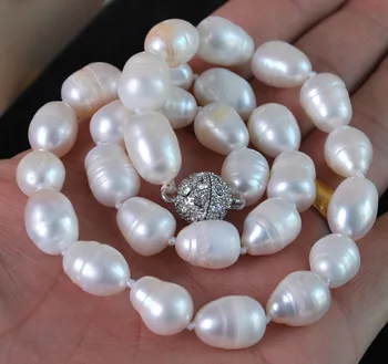 

FREE shipping> >>>> 11-13MM Genuine Natural white akoya cultured pearl necklace Magnet Clasp 18"/A63