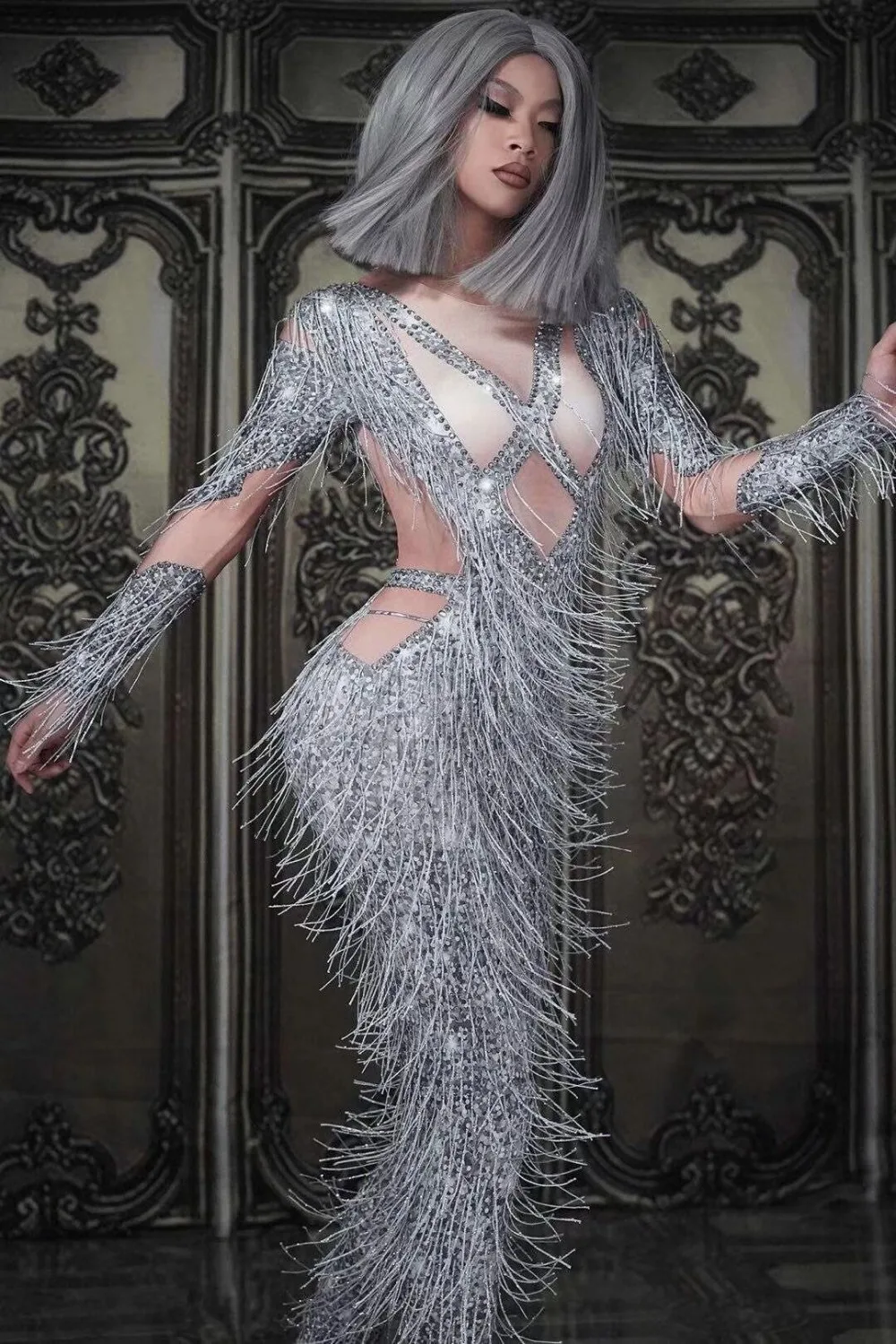 High Quality Grey Color Women's Sexy Tassel Bodycon Jumpsuits Long Sleeve Sexy Dace Party Jumpsuits
High Quality Grey Color Women's Sexy Tassel Bodycon Jumpsuits Long Sleeve Sexy Dace Party Jumpsuits