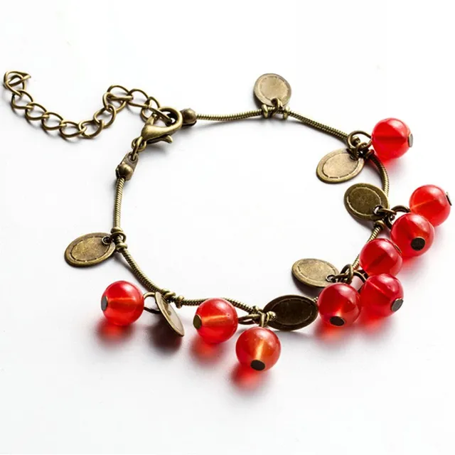 Bracelets Vintage à breloques en cerise rouge pour femmes, petite pièce de monnaie, belle perle, cadeau pour filles, offre spéciale 1