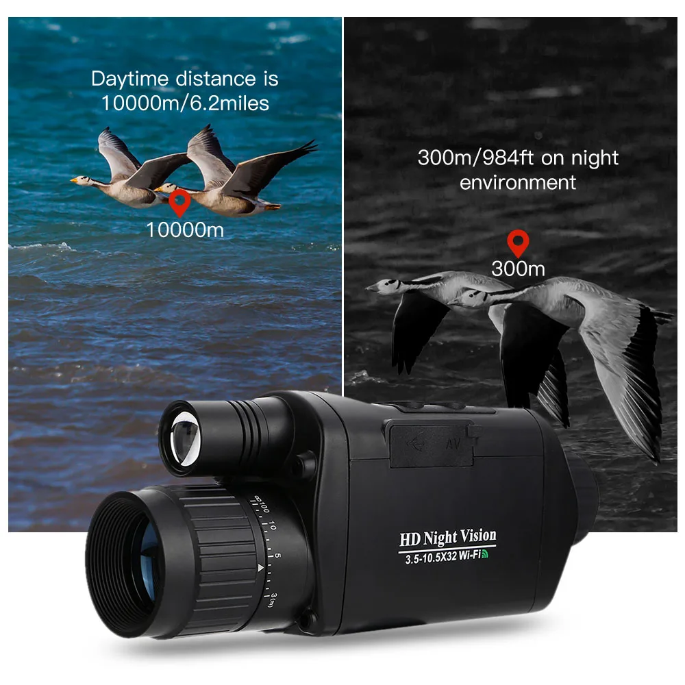 WIFI Digital Monocular Telescope Infrared Night Vision Device Telescope Camera Video for Hunting Bird Watching 3.5-10.5x32
WIFI Digital Monocular Telescope Infrared Night Vision Device Telescope Camera Video for Hunting Bird Watching 3.5-10.5x32