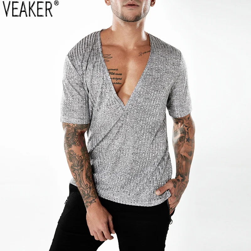 2018 Men's Sexy Deep V neck T shirt Tops Male Summer Hip Hop High Street Short Sleeve T-shirts Slim Fit Solid Color Streetwear
2018 Men's Sexy Deep V neck T shirt Tops Male Summer Hip Hop High Street Short Sleeve T-shirts Slim Fit Solid Color Streetwear