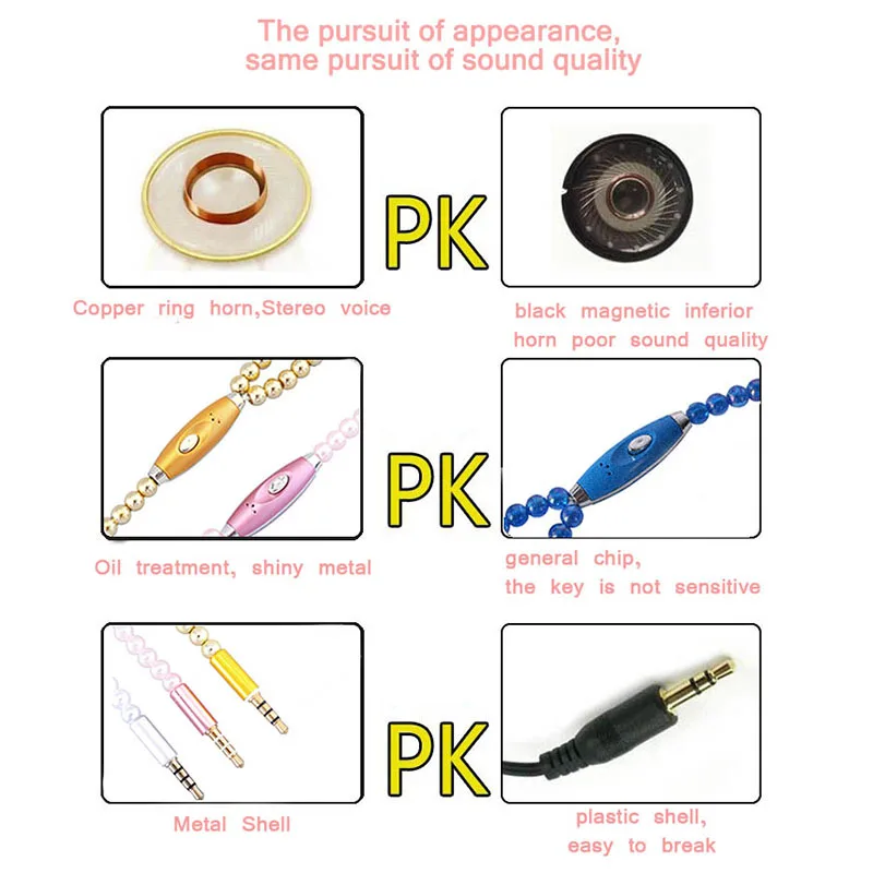 2017 Pink girl Rhinestone Jewelry Pearl Necklace Earphones With Mic 3.5mm Earbuds For Xiaomi Huawei Brithday Gift fone de ouvido 16 (2)