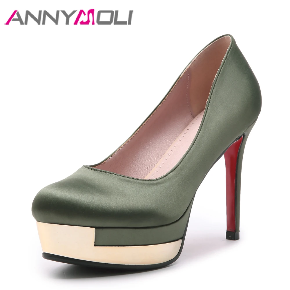 ANNYMOLI High Heels Platform Shoes Silk Women Pumps Bling Sexy Thin High Heel Party Shoes 2018 Red Shoes Green Black Size 34-39
ANNYMOLI High Heels Platform Shoes Silk Women Pumps Bling Sexy Thin High Heel Party Shoes 2018 Red Shoes Green Black Size 34-39