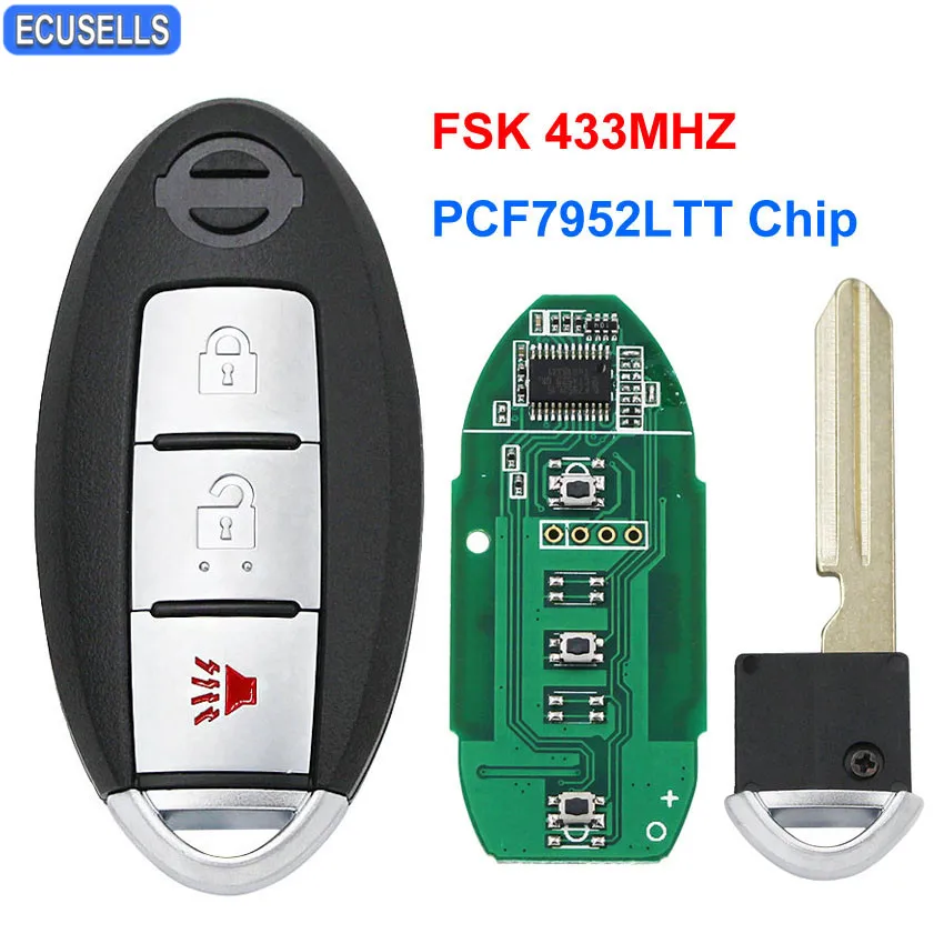 Smart Remote Car Key Fob 2+1/3 Button FSK 433MHz PCF7952LTT Chip For Nissan Patrol with Insert Uncut Key Blade
Smart Remote Car Key Fob 2+1/3 Button FSK 433MHz PCF7952LTT Chip For Nissan Patrol with Insert Uncut Key Blade