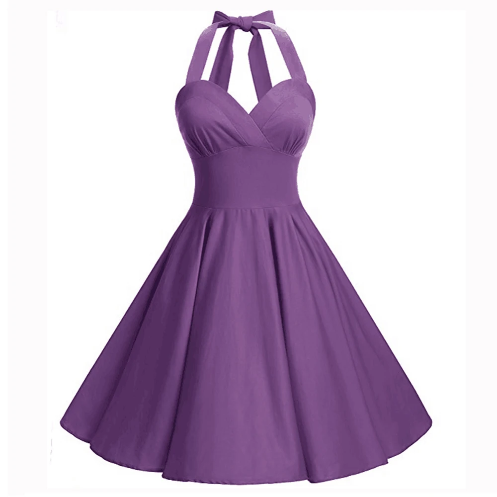 Joineles Halter Sleeveless Elastic Back Women Summer Vintage Dress Plus Size 50s Hepburn Style Solid Color Dress A Line Vestidos
Joineles Halter Sleeveless Elastic Back Women Summer Vintage Dress Plus Size 50s Hepburn Style Solid Color Dress A Line Vestidos
