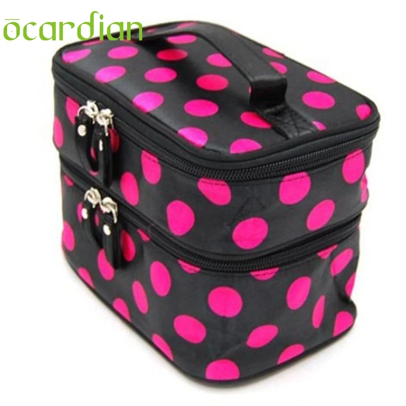 Image Makeup storage bag Lady s Wave Dot Case Double Cosmetic Hand Bag Tool u70217