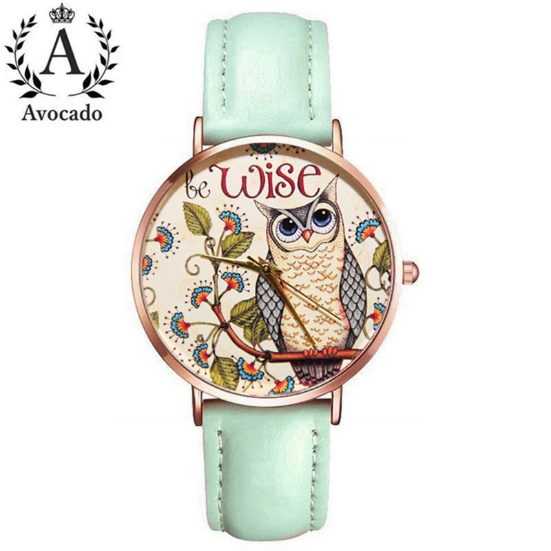 New Wrist watch owl bird Women's watches forest clock girl student gift leather green pink strap quartz watch Ladies Rose Gold 
New Wrist watch owl bird Women's watches forest clock girl student gift leather green pink strap quartz watch Ladies Rose Gold