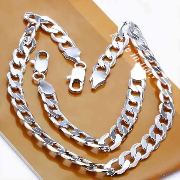 Men's jewelry 925 stamped silver plated 12mm 20'' 50cm necklace 8'' 21cm bracelet Sets male flat link chains es Plata Bijoux
Men's jewelry 925 stamped silver plated 12mm 20'' 50cm necklace 8'' 21cm bracelet Sets male flat link chains es Plata Bijoux