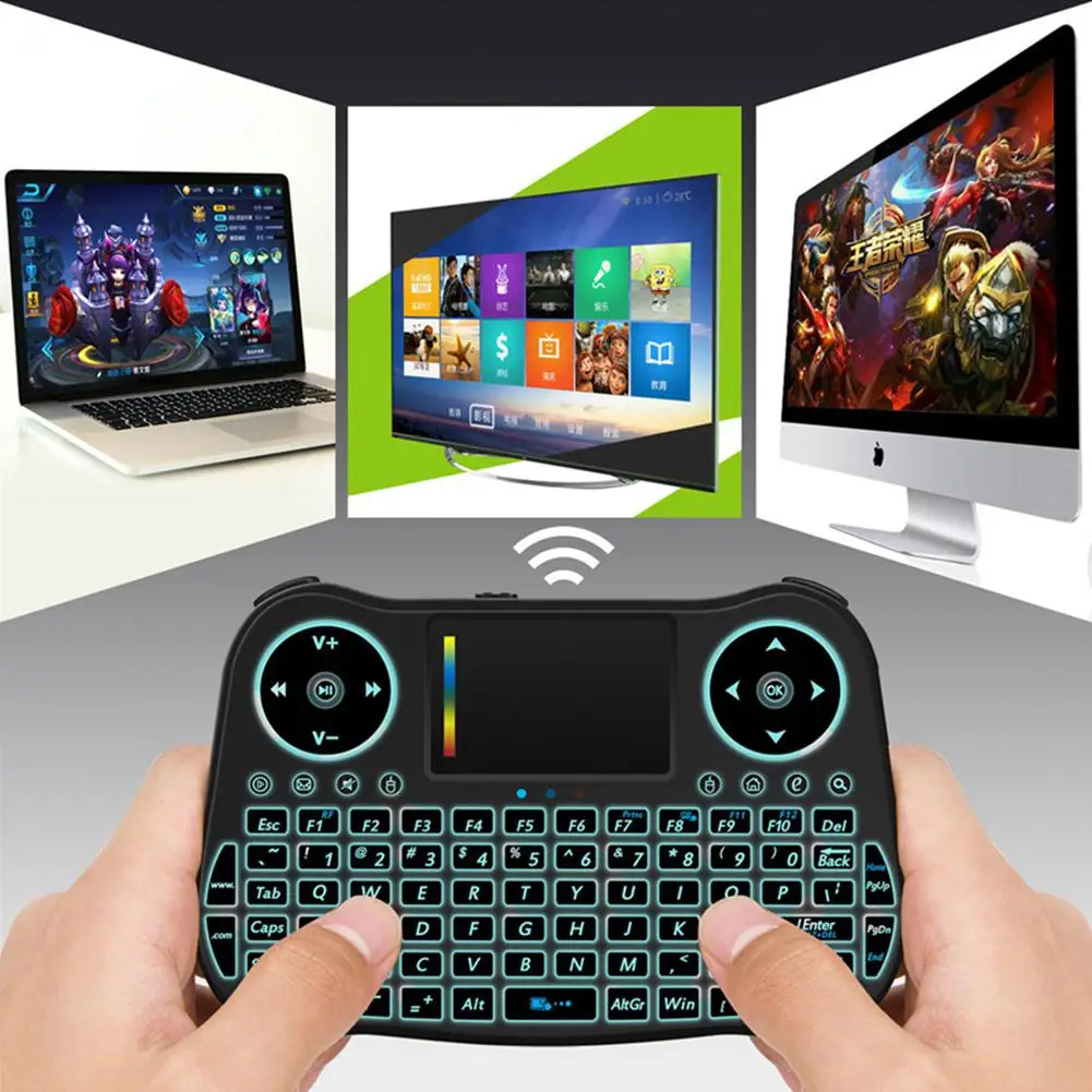 Backlit 2.4GHz Wireless Keyboard Touchpad Mouse Handheld Remote Control 7 Colors Backlight Mini Keyboard for Android TV BOX r20
Backlit 2.4GHz Wireless Keyboard Touchpad Mouse Handheld Remote Control 7 Colors Backlight Mini Keyboard for Android TV BOX r20