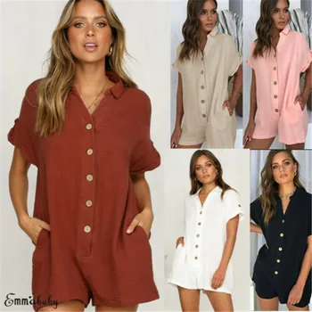 Rompers Womens Jumpsuit 2019 Sexy Lady turn down Neck Short Sleeve Single-breasted Pockets Bodycon Bodysuit Slim Short Playsuits
Rompers Womens Jumpsuit 2019 Sexy Lady turn down Neck Short Sleeve Single-breasted Pockets Bodycon Bodysuit Slim Short Playsuits