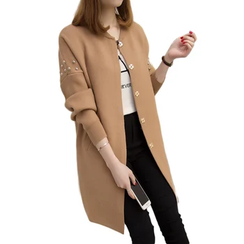 New Autumn Long Knitted Cardigan Women Korean Loose Beading Sweater Solid Color Female Cardigans Women Outerwear Coats
New Autumn Long Knitted Cardigan Women Korean Loose Beading Sweater Solid Color Female Cardigans Women Outerwear Coats