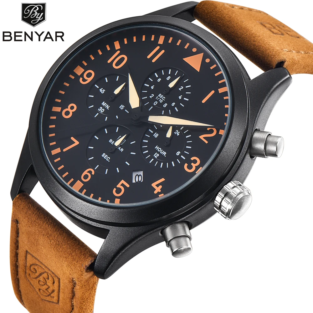 BENYAR Top Brand Luxury Men's Watches Fashion Sport Quartz-watch Leather Strap 24 Hour Dial Chronograph Wristwatch Clock men
BENYAR Top Brand Luxury Men's Watches Fashion Sport Quartz-watch Leather Strap 24 Hour Dial Chronograph Wristwatch Clock men