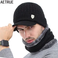 AETRUE Winter Hat Skullies Beanies Hats Winter Beanies For Men Women Wool Scarf Caps Balaclava Mask Gorras Bonnet Knitted Hat image