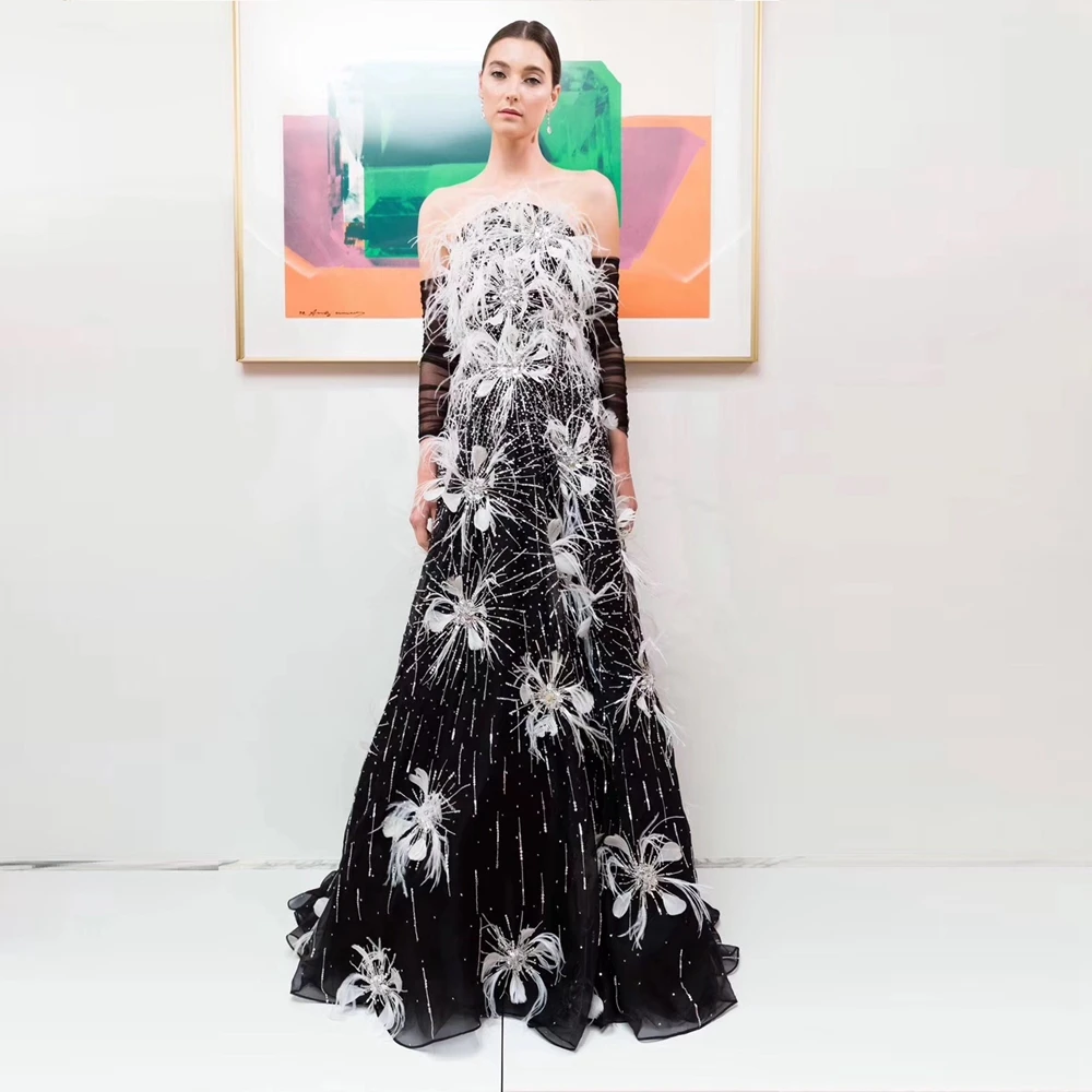 2019 New Sexy Elegant Black Patchwork Long Sleeve Beading Off The Shoulder Feathers Evening Celebrity Party Diamonds Vestidos
2019 New Sexy Elegant Black Patchwork Long Sleeve Beading Off The Shoulder Feathers Evening Celebrity Party Diamonds Vestidos