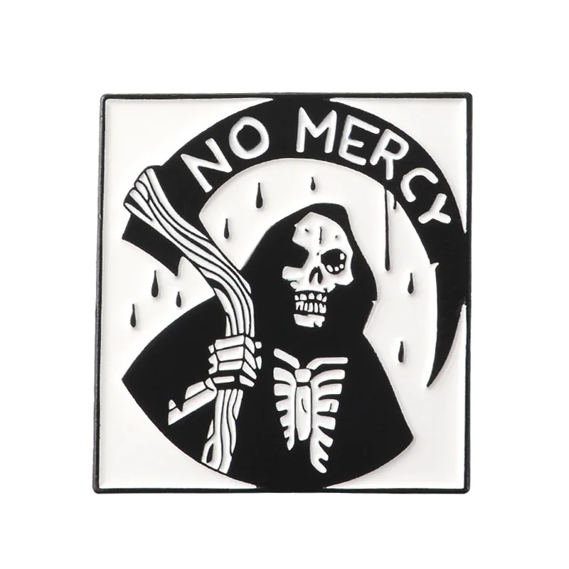 Dark Death Brooches NO MERCY Hell Sickle Skeleton Enamel Pin Black Robe Devil Skull Halloween Jewelry gifts kids Gothic Badge
Dark Death Brooches NO MERCY Hell Sickle Skeleton Enamel Pin Black Robe Devil Skull Halloween Jewelry gifts kids Gothic Badge