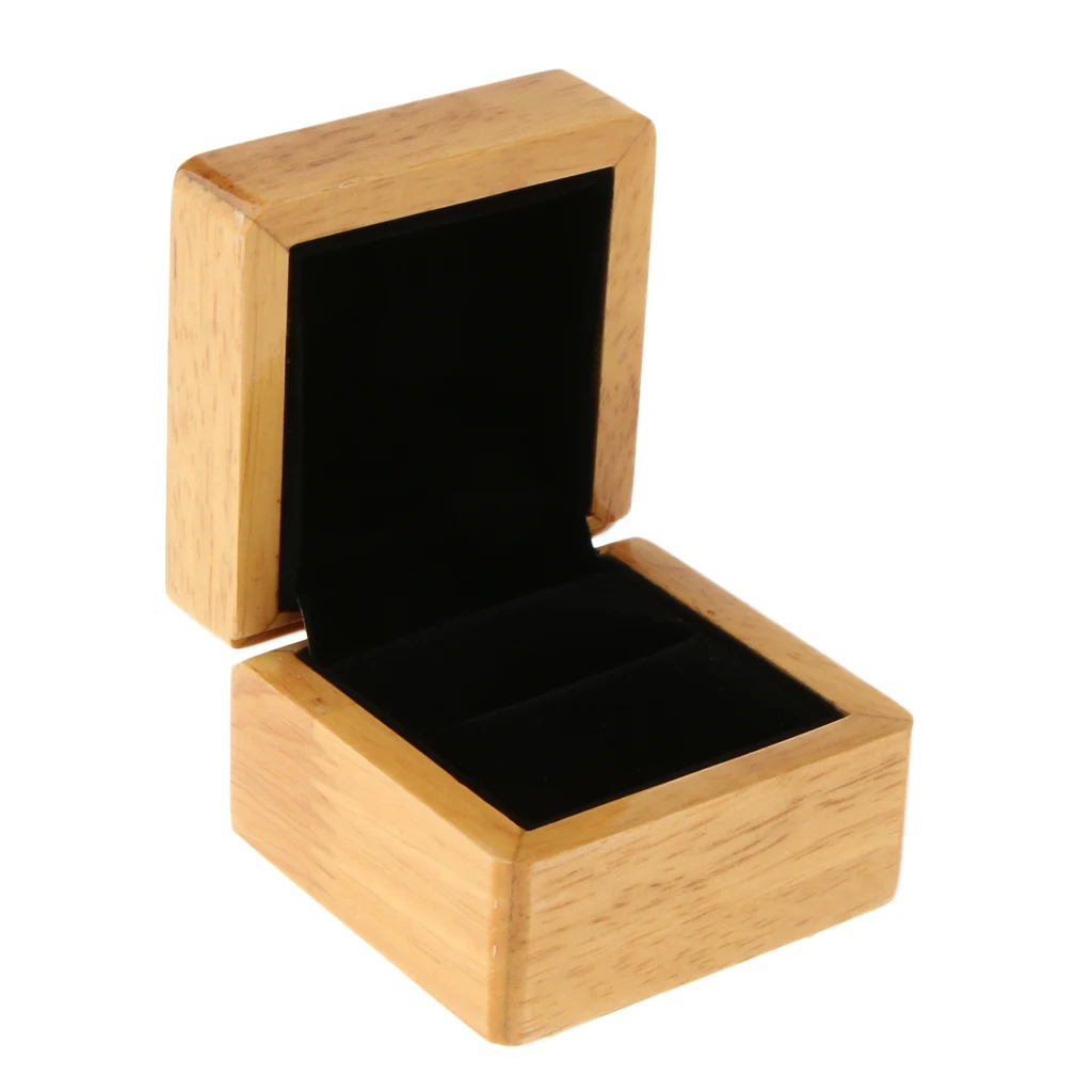 Velvet Wood Jewelry Gift Box Wedding Ring Holder Display Box Storage Case