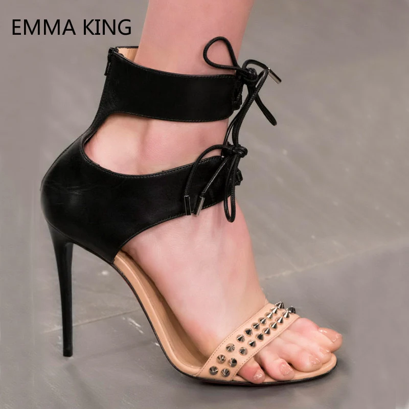 New Summer Lace-Up Sandals Women's High-heeled Shoes Peep Toe Rivets Super Thin High Heels Straps Zip Dress Wedding Party Shoes
New Summer Lace-Up Sandals Women's High-heeled Shoes Peep Toe Rivets Super Thin High Heels Straps Zip Dress Wedding Party Shoes