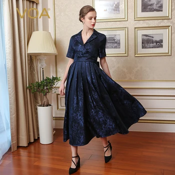 VOA Silk Navy Blue Vintage Elegant Luxurious A-Line Short Sleeves Ankle-Length Turn-Down Collar Vestidos clothes A7628
VOA Silk Navy Blue Vintage Elegant Luxurious A-Line Short Sleeves Ankle-Length Turn-Down Collar Vestidos clothes A7628