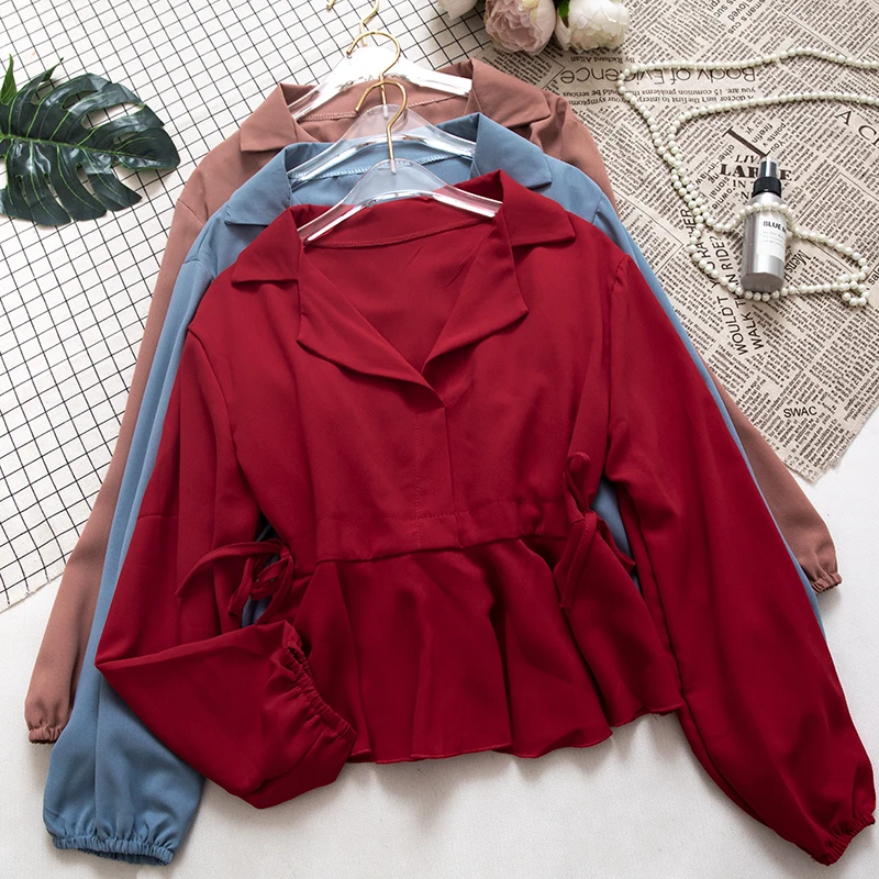 New 2019 College V Collar lantern Sleeve Waist strap Casual Shirt Blouse Women Solid Color Tops G236
New 2019 College V Collar lantern Sleeve Waist strap Casual Shirt Blouse Women Solid Color Tops G236