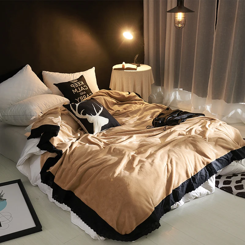 Luxury Flannel Blanket with Black Lace Solid Color All Season Throw Blanket for Bed Sofa Home Textile New Year Christmas Gift
Luxury Flannel Blanket with Black Lace Solid Color All Season Throw Blanket for Bed Sofa Home Textile New Year Christmas Gift