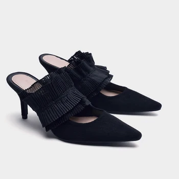 Vogue Pointed Toe High Heel Women Sandals Black Pleated Heel Sandals Summer Elegant Women Mules Shoes SWC0268
Vogue Pointed Toe High Heel Women Sandals Black Pleated Heel Sandals Summer Elegant Women Mules Shoes SWC0268