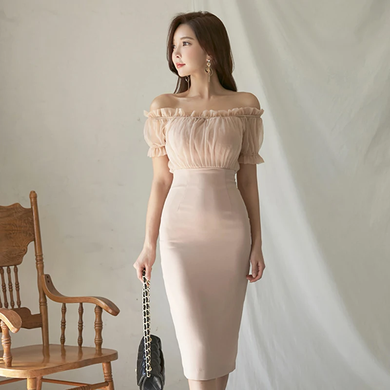 Summer Sexy Cold-shoulder Women Dress Slash-neck Chiffon Patchwork Female Pencil Dress Elegant Work Wear Vestidos femme 2019
Summer Sexy Cold-shoulder Women Dress Slash-neck Chiffon Patchwork Female Pencil Dress Elegant Work Wear Vestidos femme 2019