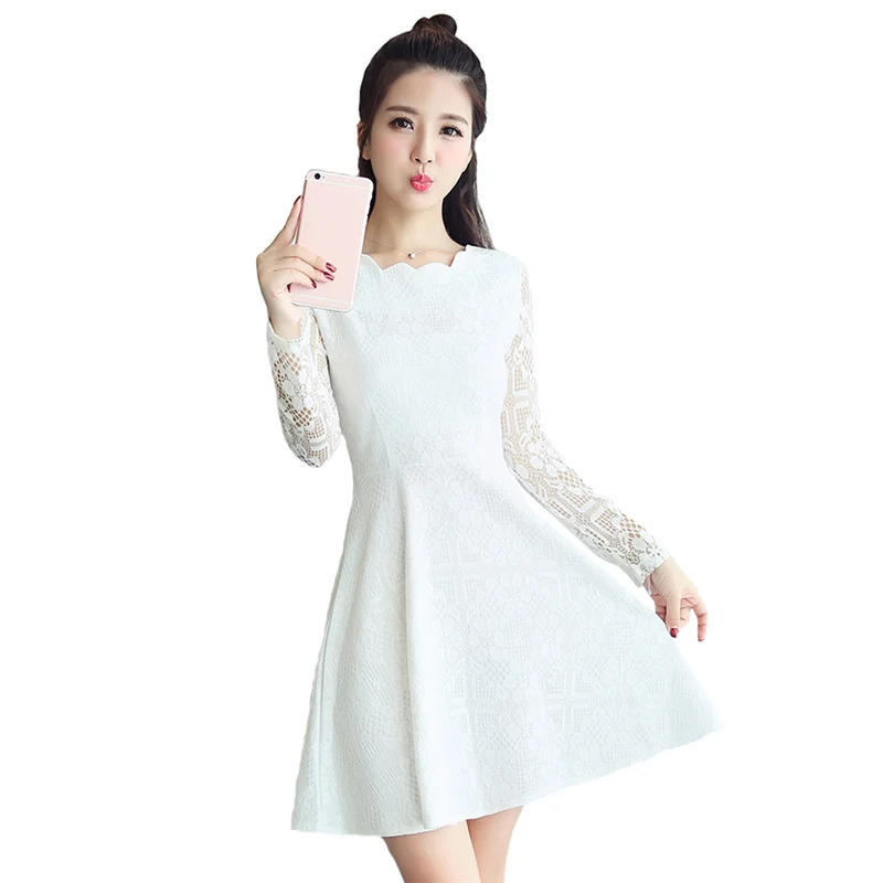 Spring Autumn Women Lace Dentelle Casual Dress Female Hollow Out Korean Party Dresses O Neck Elegant Mini A Line Dresses Q38 
Spring Autumn Women Lace Dentelle Casual Dress Female Hollow Out Korean Party Dresses O Neck Elegant Mini A Line Dresses Q38